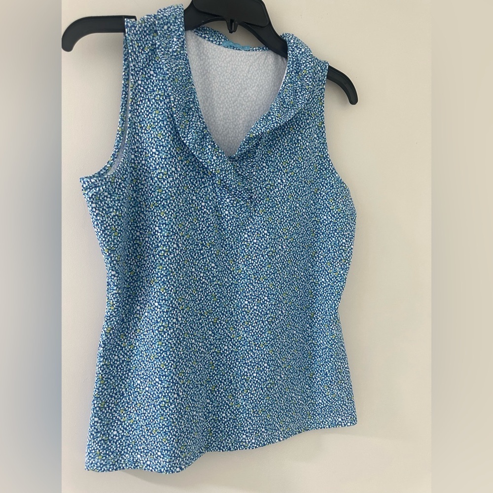 J. McLaughlin Blue Patterned Sleeveless Blouse